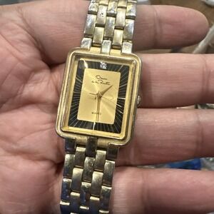Working Vintage Oscar de la Renta Watch Unisex 25mm‎ Gold Tone Black Fit 7.5in